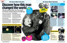 Magazine spread with an image of Albert Einstein