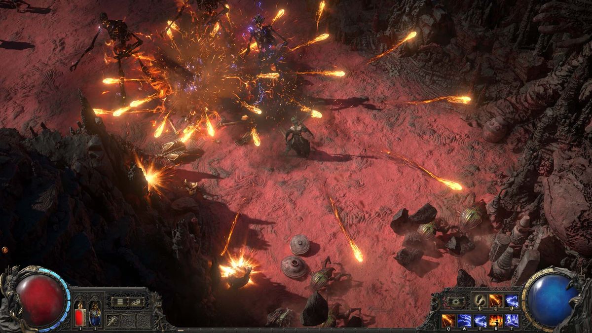 Path of Exile 2 enemies shooting fiery attacks. 