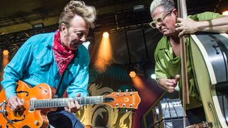 Brian Setzer (left) jamming with Lee Rocker of Stray Cats: Setzer has a masterful repertoire of jazz-inspired rock 'n' roll chords