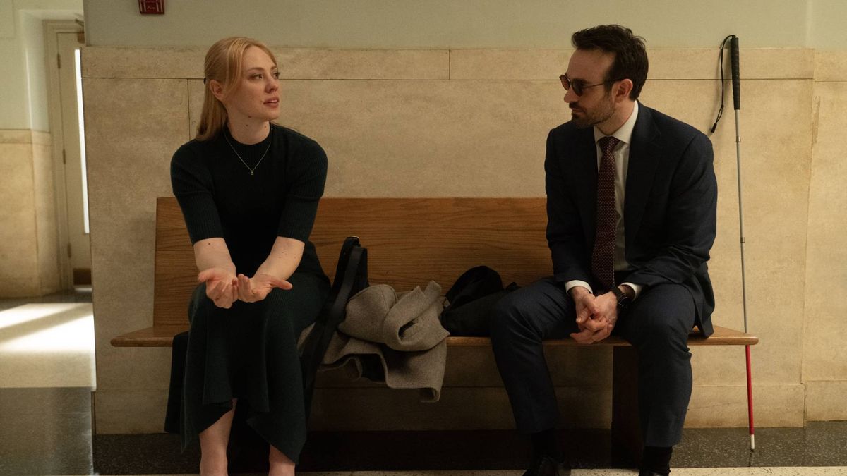 Karen Page (Deborah Ann Woll) and Daredevil/Matt Murdock (Charlie Cox) in Daredevil Born Again