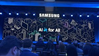 The stage for Samsung's AI for All event at CES 2025