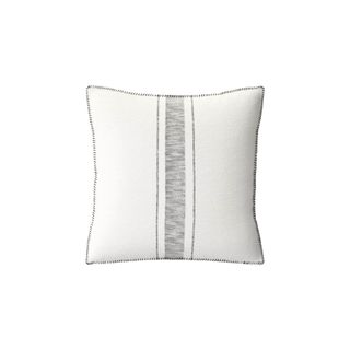 white throw pillow with blue stripe in middle