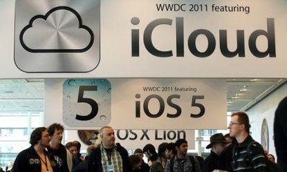 iCloud promotions at a San Francisco Apple Store: For most users of Steve Jobs' new cloud offering, the free 5GB plan may well be plenty.