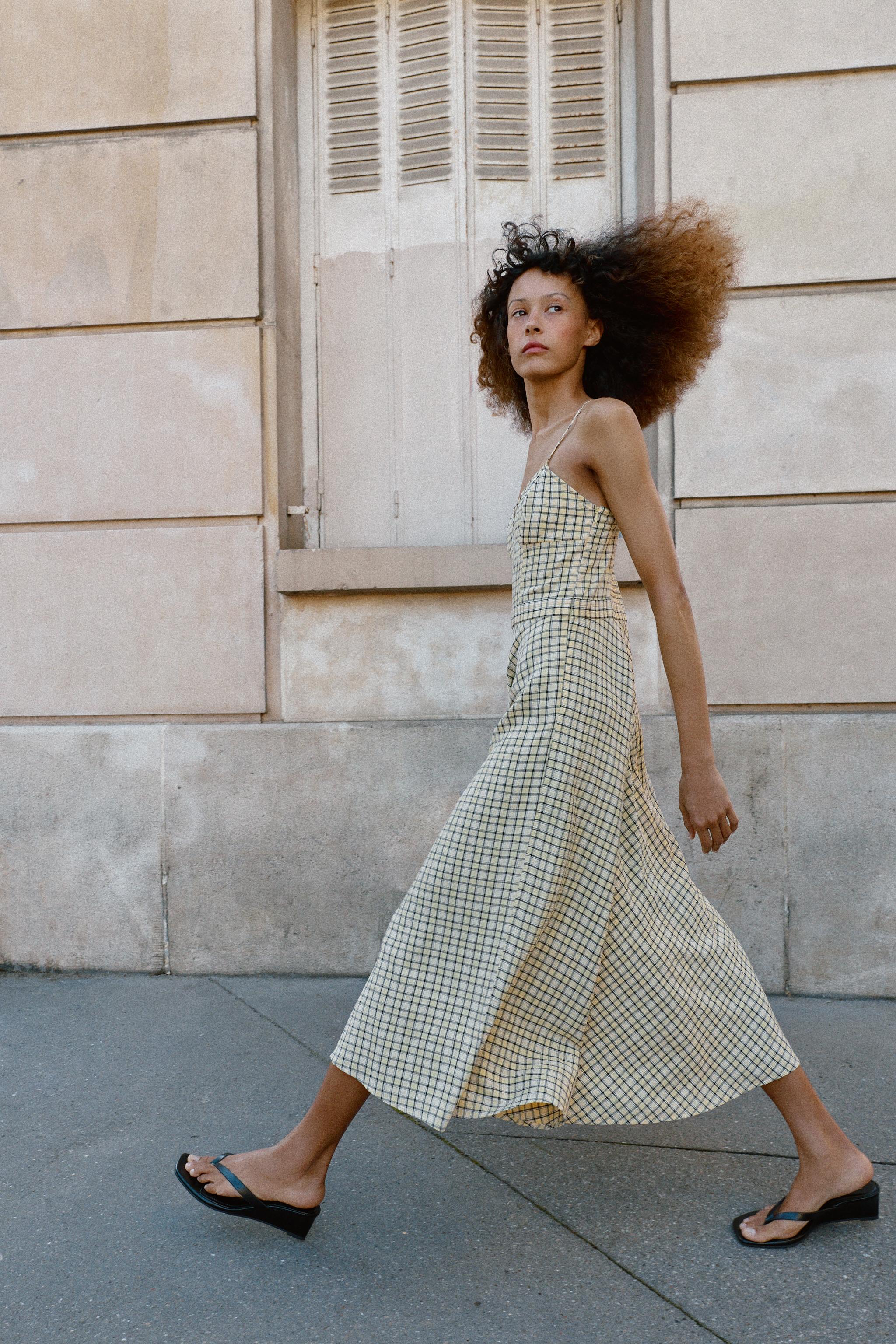 Check Strappy Midi Dress