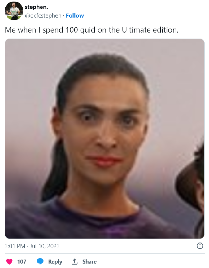 Players mocking the faces of EA Sports FC players.