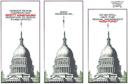 Political cartoon U.S. Brett Kavanaugh allegations sexual harassment hush fund senate