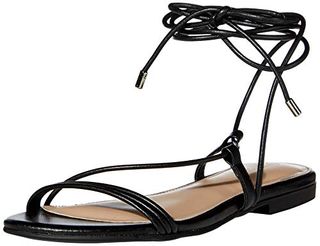 The Drop Women's Samantha Flat Strappy Lace-Up Sandal, Faux Leather Black, 5