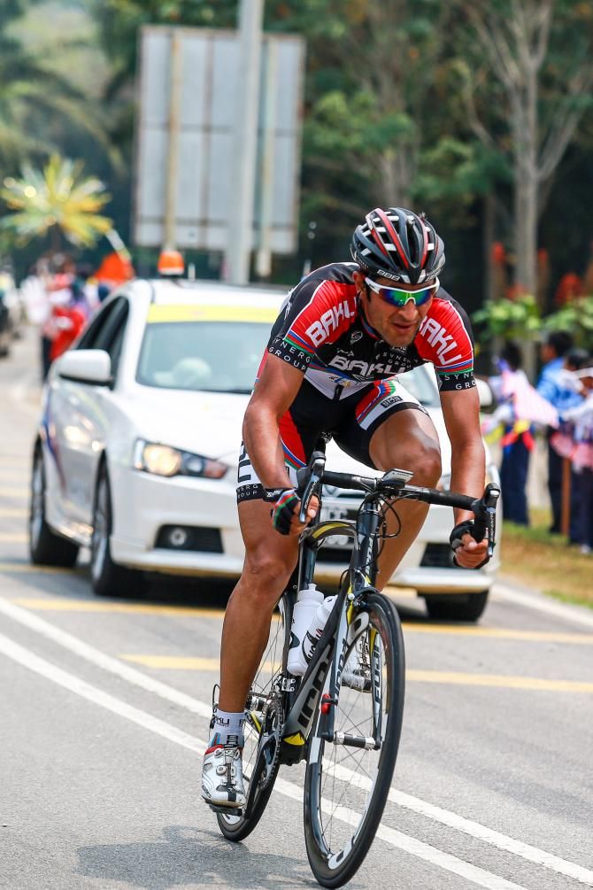 A Synergy Baku Cycling Project rider goes on the attack