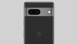 A Google Pixel 7 from the back, in Obsidian