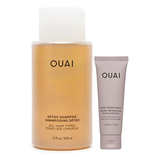 Ouai Detox Shampoo &amp;amp; Bond Repair Balm Set - Full Size Clarifying Shampoo + In-Shower Bond Repair Hair Mask Duo - Wash Day Reset Kit for Build Up, Dry &amp;amp; Damaged Hair - Sulfate-Free, Color Safe