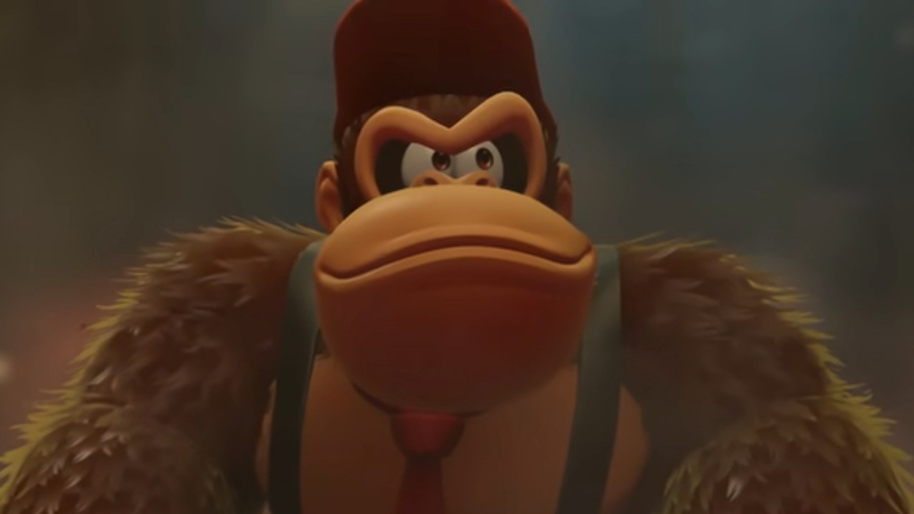 A smiling Donkey Kong in Donkey Kong Bananza