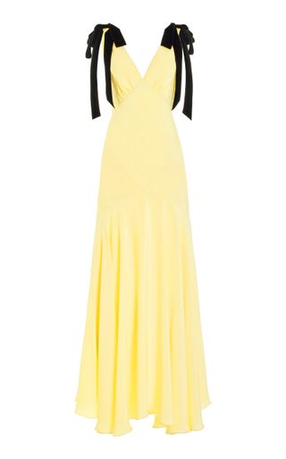 Ribbon-Detailed Silk-Crepe Maxi Dress