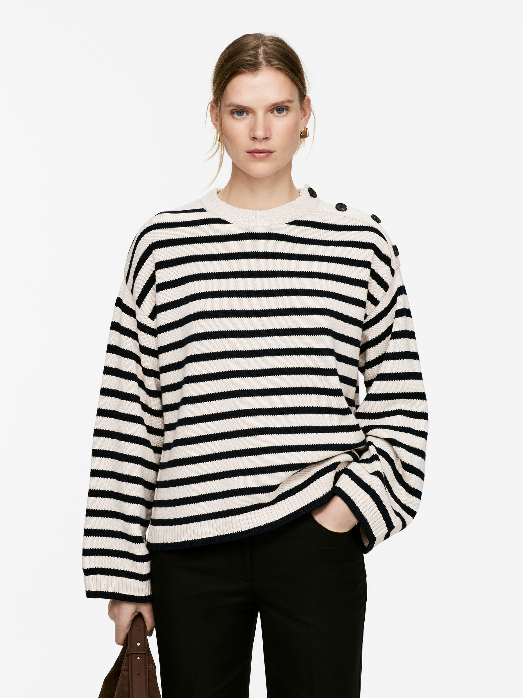 Oversized Cotton Jumper – Beige/black – Women – Arket Gb