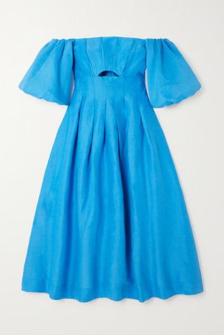 AJE Eugenie off-the-shoulder cutout linen-blend midi dress