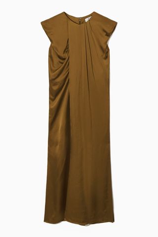 Draped Cap-Sleeve Midi Dress