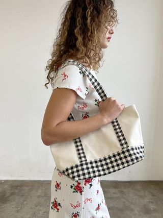 Small Heavyweight Canvas Tote - Black/ White Gingham