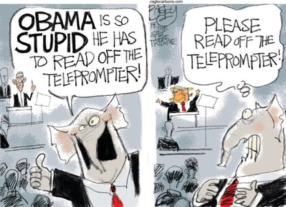 Political cartoon U.S. Trump State of the Union Obama GOP loyalty