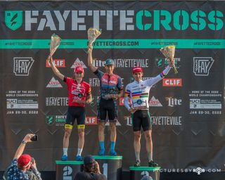 The Elite Men’s podium: 1. Kerry Werner (Kona Maxxis Shimano) 2. Lance Haidet (Donnelly Sports) 3. Curtis White (Cannondale p/b Cyclocrossworld)