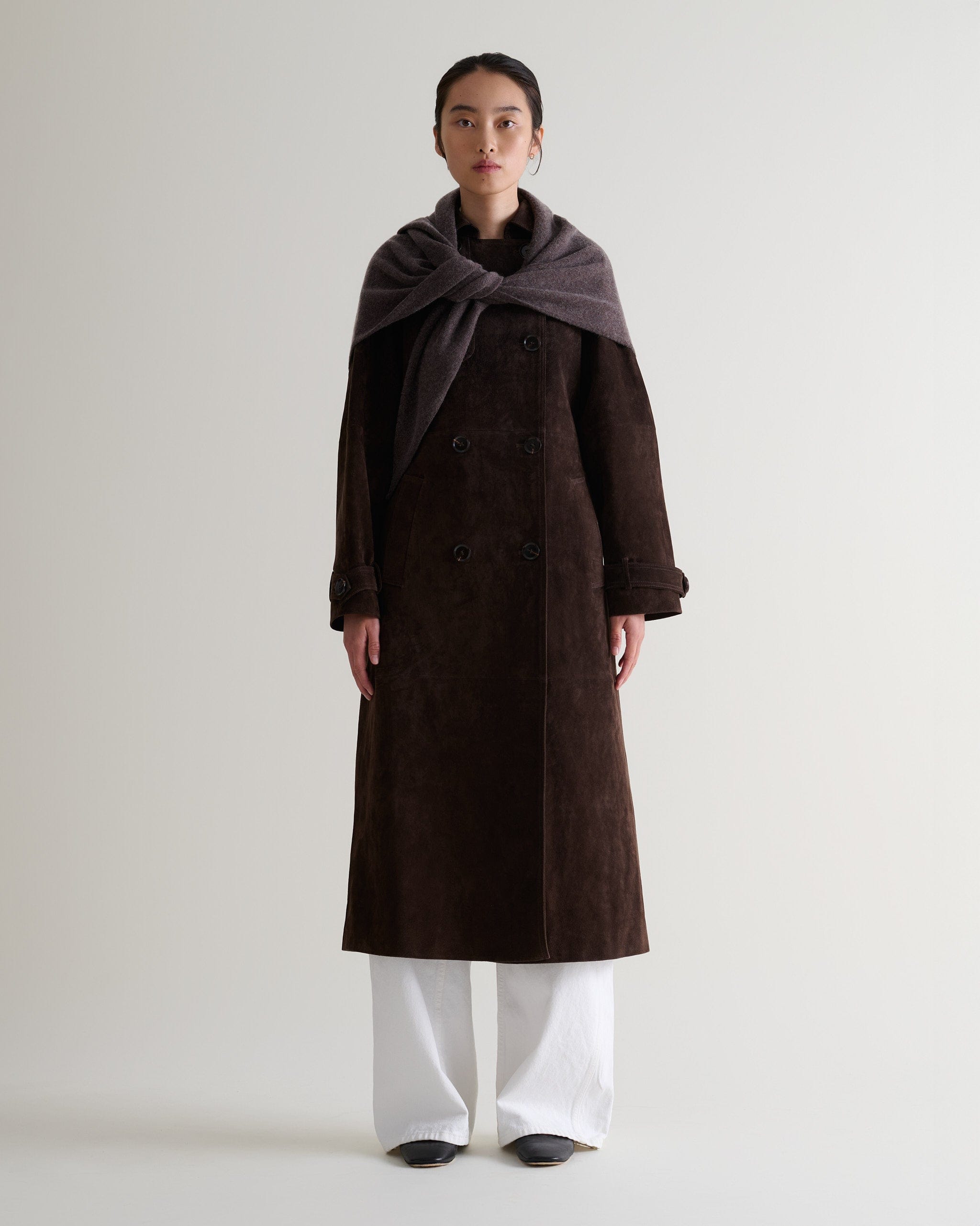 Suede Trench Coat - Chocolate