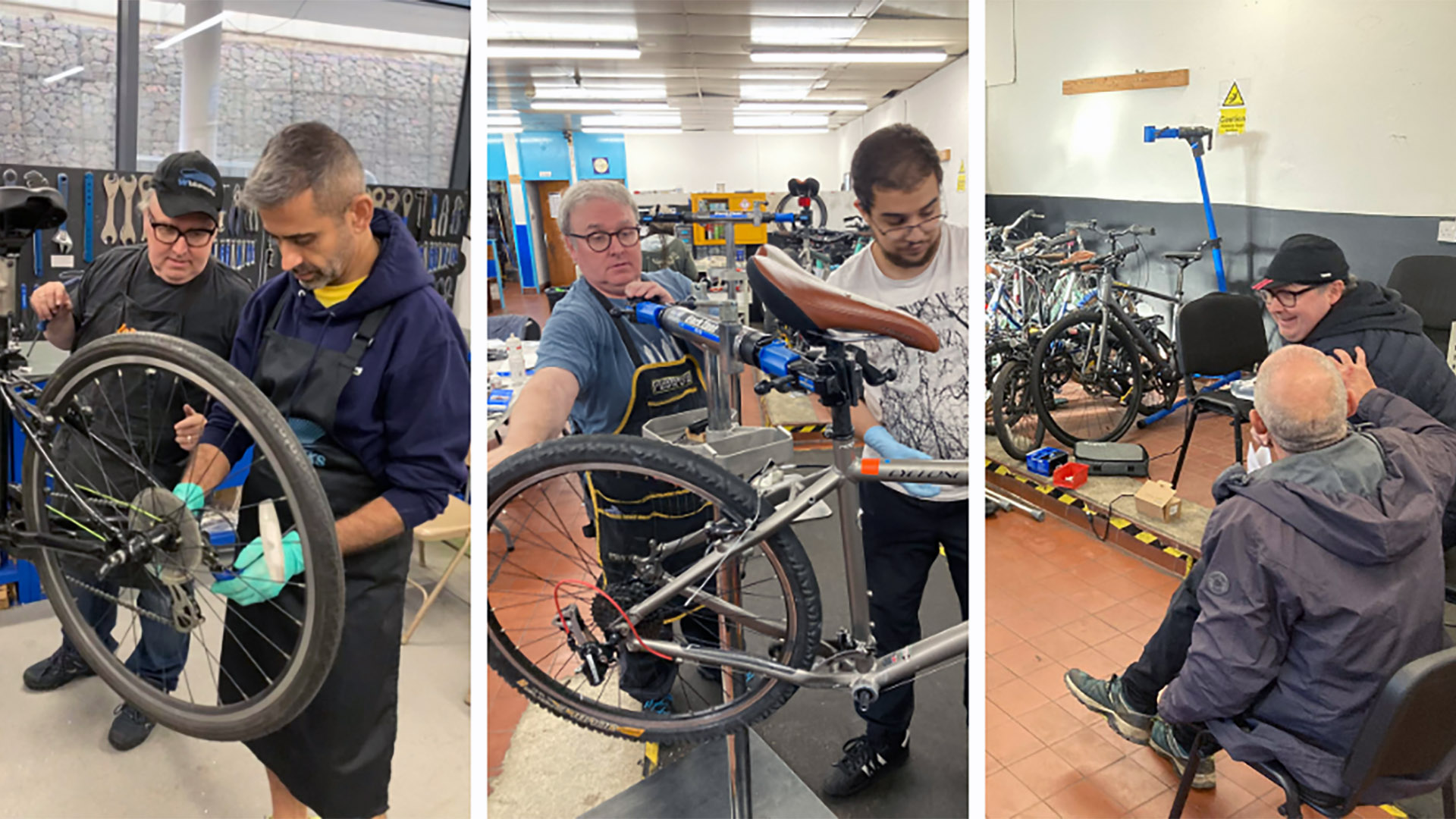 Photos of the Bikeworks workshop.