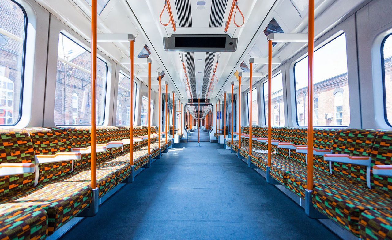 patterned seats in London train