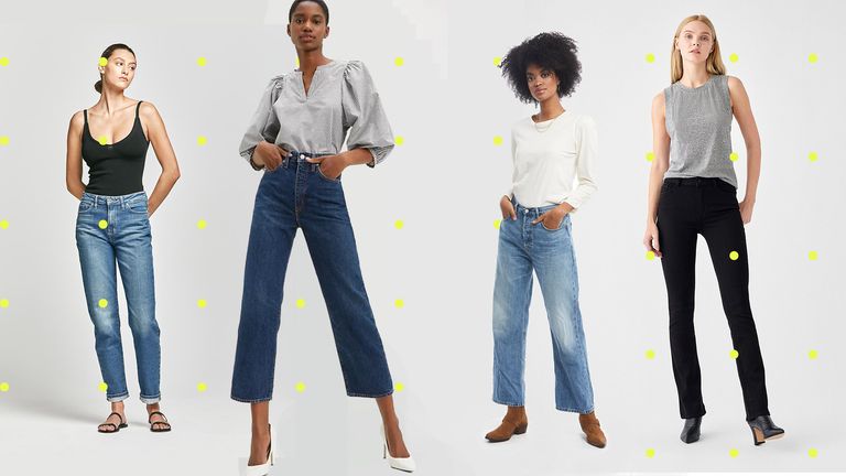 Four models wearing a selection of the best sustainable jeans