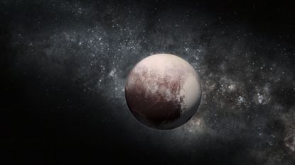 Pluto. Illustration incorporating NASA New Horizons terrain imagery.