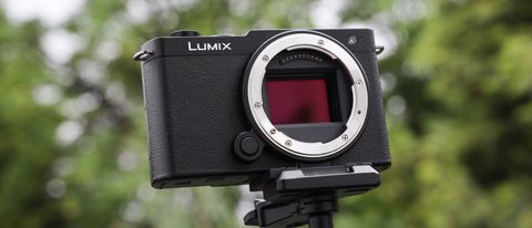 Panasonic Lumix S9 camera on a tripod outside