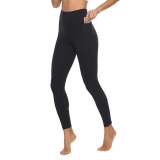 Joyspels Womens High Waisted Gym Leggings - Yoga Pants Womens Workout Running Sports Black Leggings With Pockets - Black - L