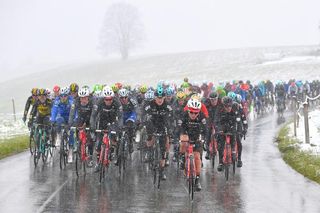 Snow on stage 2 of Tour de Romandie