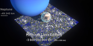 The Minecraft map in comparison to the size of Neptune