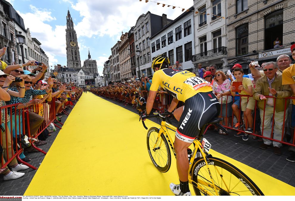 Fabian Cancellara (Trek Factory Racing) rolls to the start of stage 3 at the Tour de France