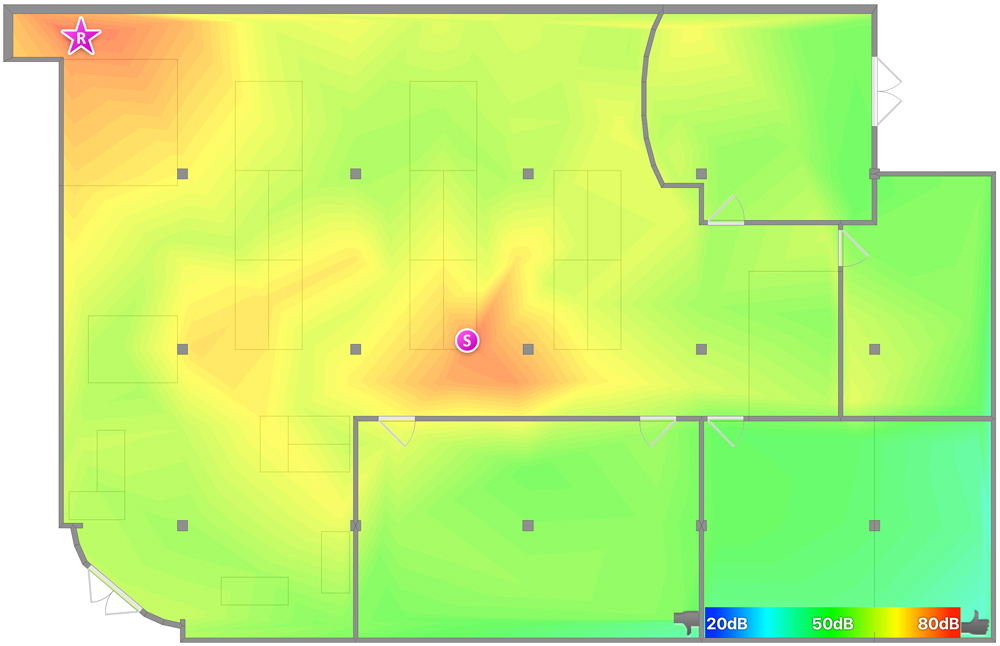 Signal strength when a satellite router (red circle in center) is added. Credit: Purch Labs