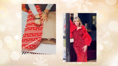 composite of woman wrapping a present and picture of Ruth Langsford from Woman & home shoot