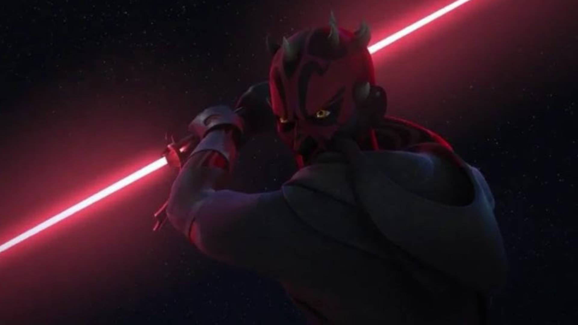 Darth Maul wields his red lightsaber in Star Wars Rebels