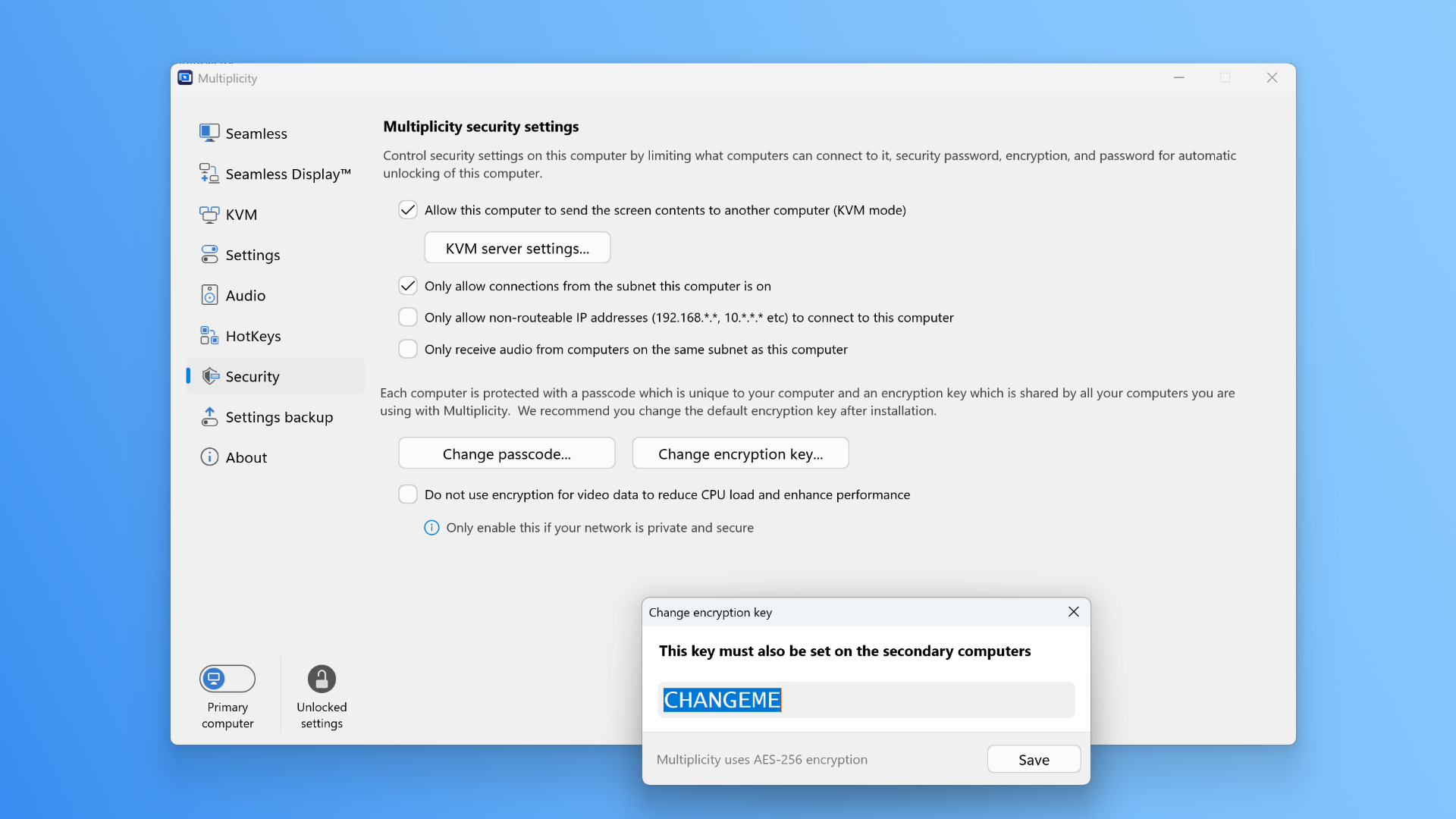 Multiplicity Security Options