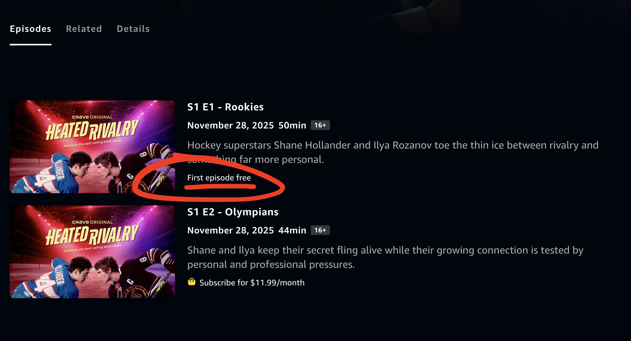 How to watch Heated Rivalry episode 1 for free on Crave from anywhere