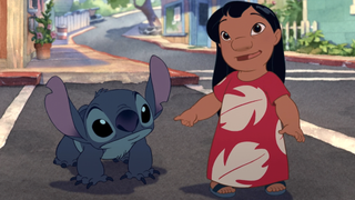 Stitch and Lilo on a crosswalk in Lilo & Stitch