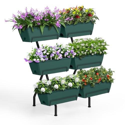 Luplom 2 Column Vertical Raised Garden Beds, 6 Planter Boxes Standing Garden Bed Outdoor/indoor Herb Garden Tiered Planter With Drainage Holes &amp;amp; Removable Trays for Flowers/vegetables/plants (green)