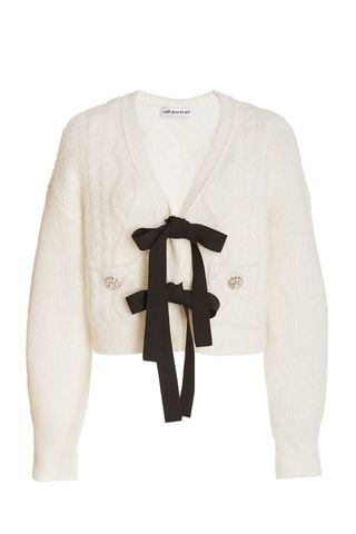 Bow-Embellished Cable-Knit Cardigan