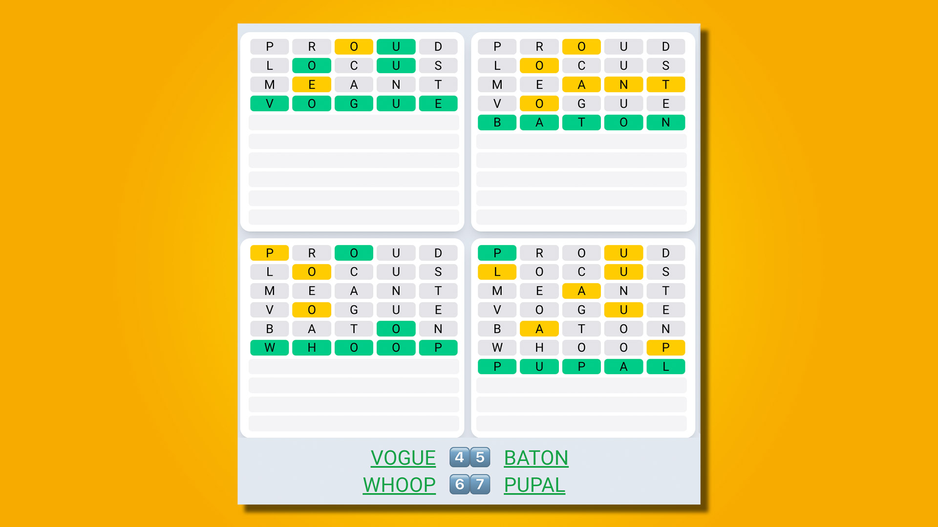 Quordle Daily Sequence answers for game 492 on a yellow background