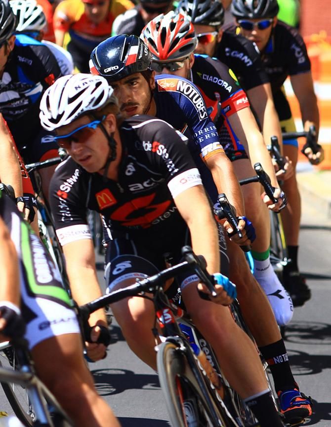 Despite a bad crash Saturday, Andres Alzate (Champion System) makes it back to keep an eye on things