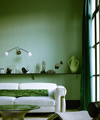 Interior designers favorite shade of green paint, retro living room