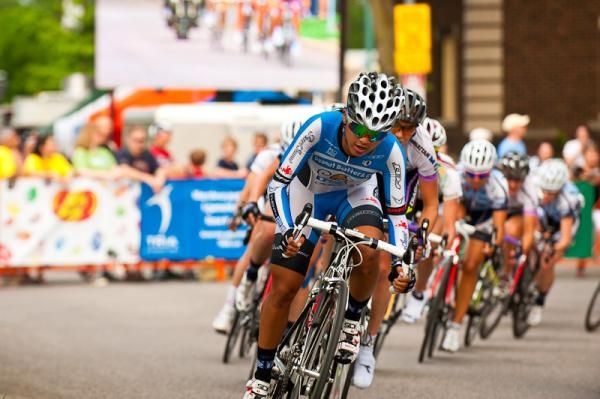 Coryn Rivera (Peanut Butter &amp; Co/Twenty 12) leading the field as they chase the break away.