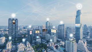 The LG Business Cloud connects buildings throughout a city.