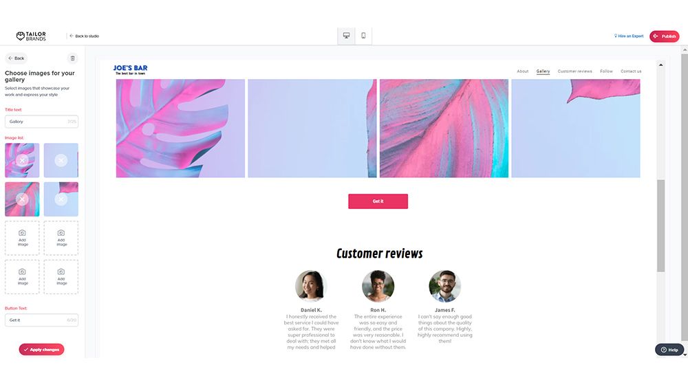 Tailor Brands website design