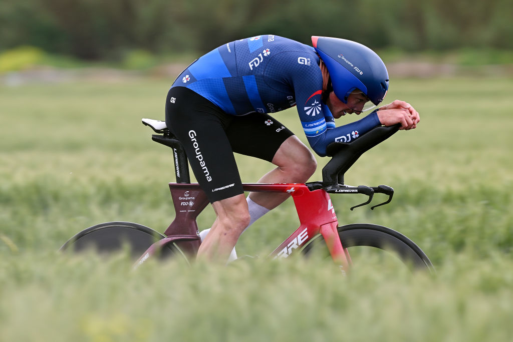 CESENA ITALY MAY 14 Stefan Kng of Switzerland and Team Groupama FDJ sprints during the 106th Giro dItalia 2023 Stage 9 a 35km individual time trial stage from Savignano sul Rubicone to Cesena UCIWT on May 14 2023 in Cesena Italy Photo by Stuart FranklinGetty Images