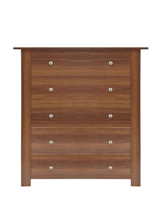 milano chest of drawers in walnut finish and five large drawers
