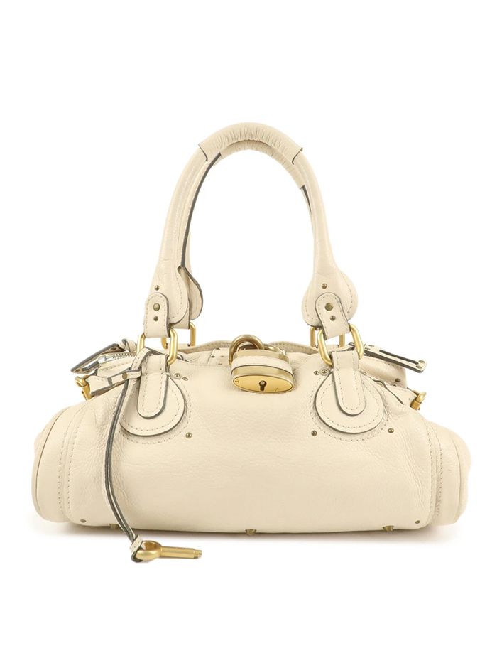 Chloe, Authentic Chloe Paddington Leather Medium Hand Bag Shoulder Bag Ivory Used F/s