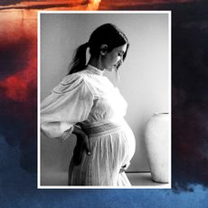 Táche milk founder Roxana Saidi posing for a maternity photo shoot